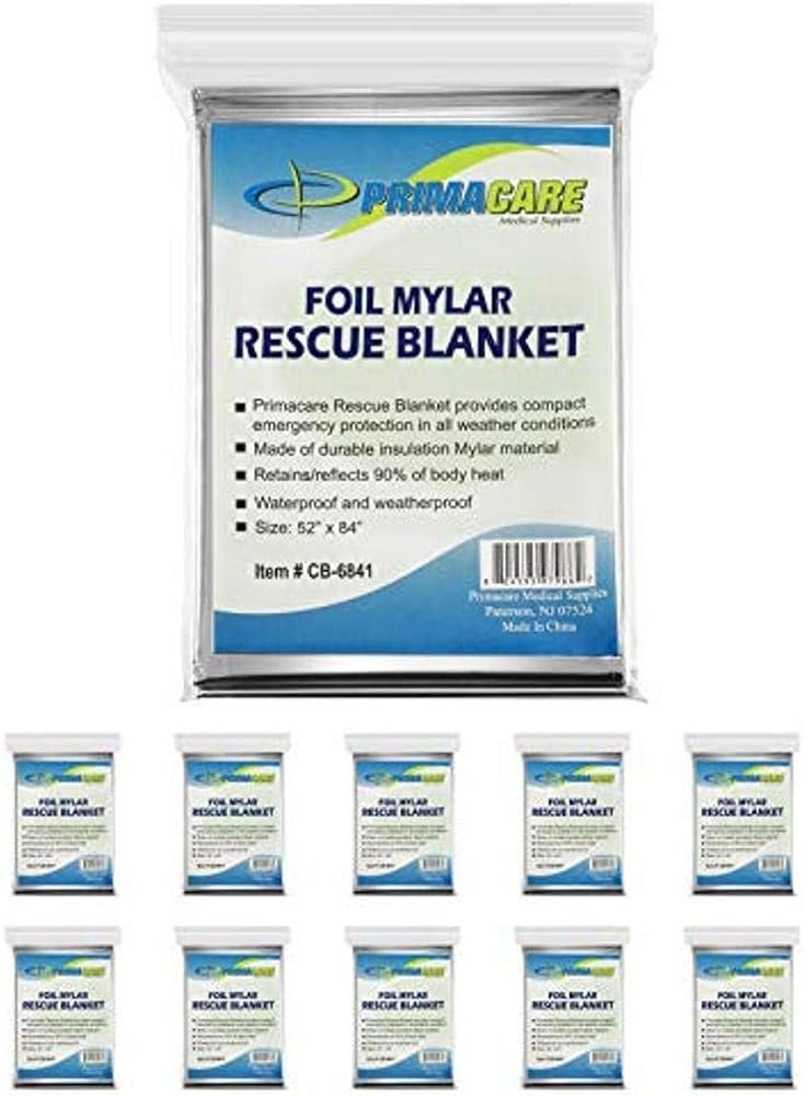 Primacare emergency mylar blankets 10-pack